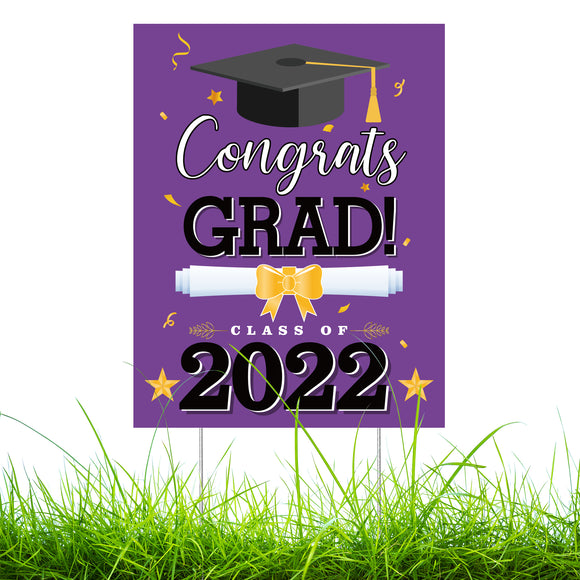 WATINC Graduation Yard Sign with Metal Stakes Congrats Grad Class of 2022 Double Sided Printing Waterproof Purple Lawn Signs Party Decorations Supplies Photo Props for Outdoor Garden 11.8 x 16.9 Inch