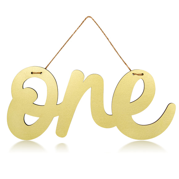 WATINC One Wooden Sign Gold One Cutout Letter 1st Birthday Party Decorations Baby Shower Wall Decor Table Display Chair Banner 1 Year Old Photo Props Art Wood Hanging Ornaments Gift for Boys Girls