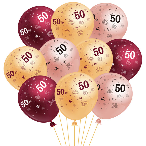 WATINC 37Pcs 50th Burgundy Rose Gold Latex Balloons for Birthday Party Favor Decoration, Wine Red Foil Balloon with Ribbon, Background Photo Props Supplies Decor for Women Men Mother Dad (3 Colors)