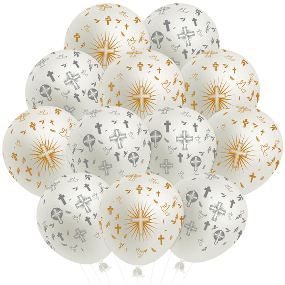 WATINC 37Pcs Cross God Bless Balloons, Baptism Party Decor Christening Confirmation Supplies, First Communion Decoration Religious Christian Balloon for Boy Girl Baby Shower Birthday Wedding (12 inch)