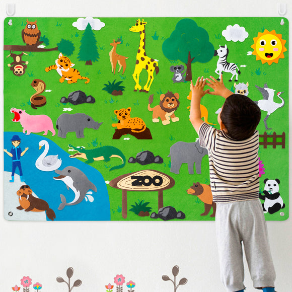 WATINC Zoo Animal Felt Story Board Set 3.5Ft 42Pcs Preschool Safari Themed Storytelling Flannel Jungle Wild Woodland Animals Early Learning Interactive Play Kit Wall Hanging Gift for Toddlers Kids