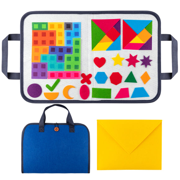 WATINC 42Pcs Shapes Travel Felt-Board Story Set Portable Felt Board Colorful Montessori Teacher Aide Tangrams Storytelling Activity Preschool Early Learning Interactive Play Kit for Toddlers Kids