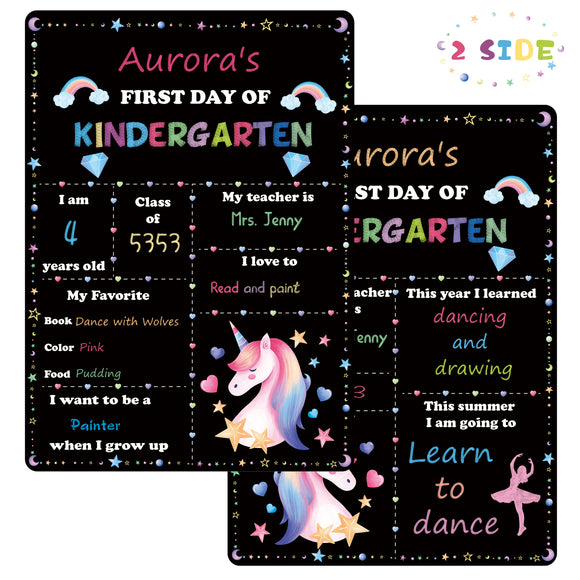 WATINC Unicorn First and Last Day of School Chalkboard Style Photo Prop, Reusable Easy Clean Chalkboard Signs, Large Double-Sided Wooden Colorful Blackboard for Commemorate Back to School Supplies