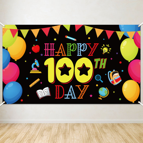 WATINC 100th Day of School Backdrop Banner Extra Large Happy 100th Day Background Kids Students Party Decorations Supplies Photo Booth Props for Kindergarten Primary Wall Indoor Outdoor 78 x 45 Inch