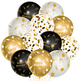 WATINC 36Pcs Black and Gold Happy Birthday Balloons, Sequin Confetti Latex Balloon Party Decor Photo Booth Prop Background Favor Decoration for Kids Boy Girls Classroom Home Wall Baby Shower (12 Inch)