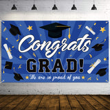 WATINC Graduation Background Banner 78" x 45" Extra Large and Blue Black Backdrop Congrats Grad We are Proud of You Cap Diploma Party Decorations Supplies for Indoor Outdoor Photo Booth Props