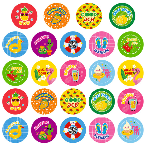 WATINC 900+ Summer Teacher Reward Stickers 40 Sheets Cactus Pineapple Watermelon Hawaii Fruit Beach Classroom Encouragement Motivational Behavior Sticker Incentive Prize Gift for Students Kids