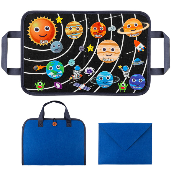 WATINC 25Pcs Outer Space Travel Felt-Board Story Set Portable Felt Board Solar System Universe Storytelling Planets Astronaut Galaxy Themed Preschool Early Learning Interactive Play Kit for Toddlers