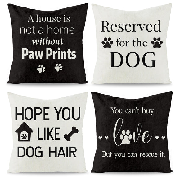 WATINC 4Pcs Dog Lover Gifts Throw Pillow Covers Quotes Reserved for The Dog Hope You Like Dog Hair Paw Print Pillowcases Linen Square Cushion Cases Home Decorations for Sofa Couch Bed 18 x 18 Inch