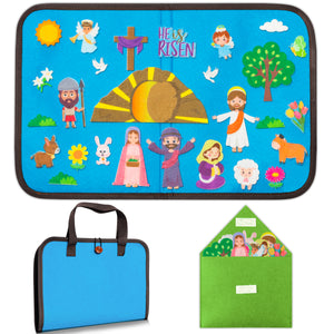 WATINC 28Pcs Easter He is Risen Portable Felt Story Board Jesus Resurrection Felt Storytelling Board Christian Religious Stories Travel Board Preschool Early Learning Play Kit for Toddlers Kids