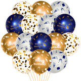 WATINC 36Pcs Navy Blue and Gold Happy Birthday Balloons, Sequin Confetti Latex Balloon Party Decor Photo Booth Prop Background Decoration for Kids Boy Girls Classroom Home Wall Baby Shower (12 Inch)