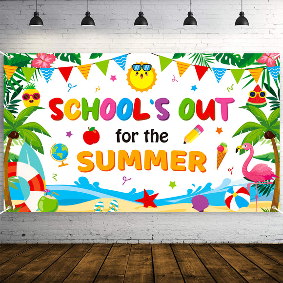 WATINC School’s Out for The Summer Banner Decorations Xtralarge End of School Year Background Kindergarten Graduation Preschool Party Supplies Photo Booth for Wall Home Indoor Outdoor 79 X 45 Inch