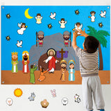 WATINC 42Pcs Jesus Crucifixion Resurrection Felt Board Story Set 3.5Ft He is Risen Storytelling Flannel Easter Religious Nativity Jesus Birth Party Supplies Play Kit Wall Hanging Gift for Toddlers