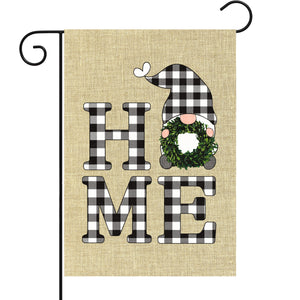 WATINC Home Gnome Garden Flag Sweet Home Burlap Yard Sign Vertical Double Sided Black White Buffalo Check Plaid Wreath Gnome Spring Summer Party Decorations Supplies for Indoor Outdoor 12.6 x 18.1 In