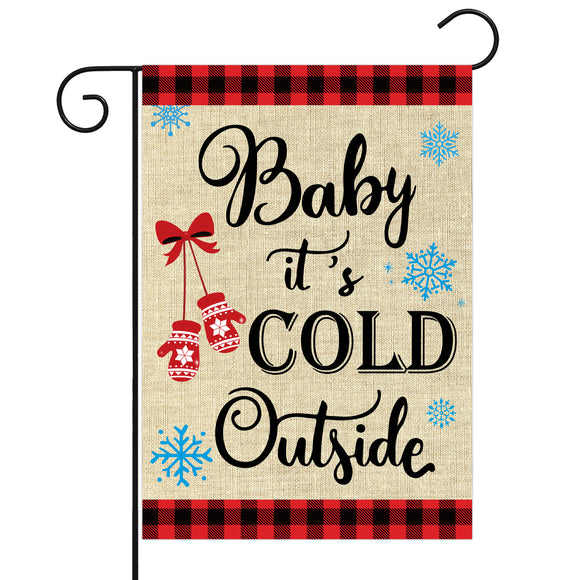 WATINC Baby It’s Cold Outside Garden Flag Burlap Christmas Winter Snowflakes Black Red Plaid Double Sided House Flag Xmas Holiday Baby Shower Party Decoration Supplies for Lawn Outdoor 12 x 18 in