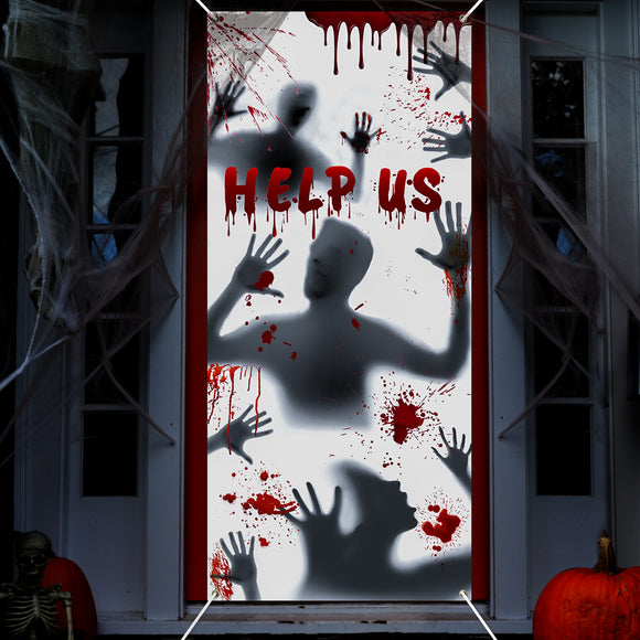 WATINC Halloween Door Cover Banner, Large Fabric Scary Bloody Handprint Window Poster for Halloween Door Decoration Party Supplies, Halloween Haunted House Décor for Outdoor Indoor Photo Prop Backdrop