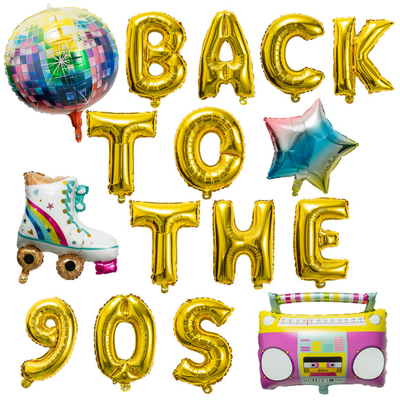 WATINC 16Pcs Back to 90s Foil Balloons 1990s Retro Party Decorations Roller Skate Radio Boombox Star Balloon I Love 90s Hip Hop Rock and Roll Photo Props for The 90's Throwback Birthday Party Supplies