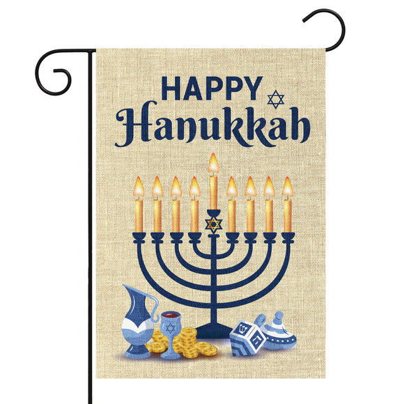 WATINC Happy Hanukkah Garden Flag Burlap Chanukah Menorah Dreidel Hexagram Grid Vertical Double Sided House Flag Winter Jewish Holiday Festival Party Decorations Supplies for Lawn Outdoor 12 x 18 in