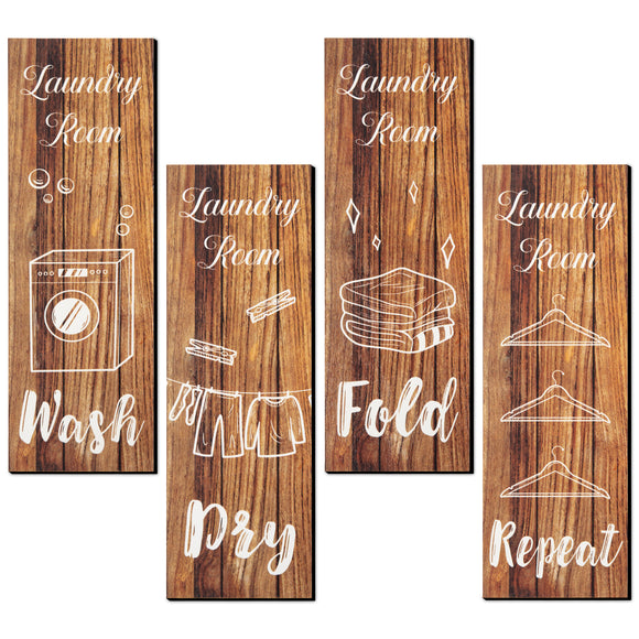 WATINC 4Pcs Laundry Room Wall Art Decors Farmhouse Rustic Laundry Rules Hanging Sign Wash Dry Fold Repeat Wood Plaque Funny Decorations Ornament Supplies for Home Hotel Bathroom 11 x 3.5 Inch