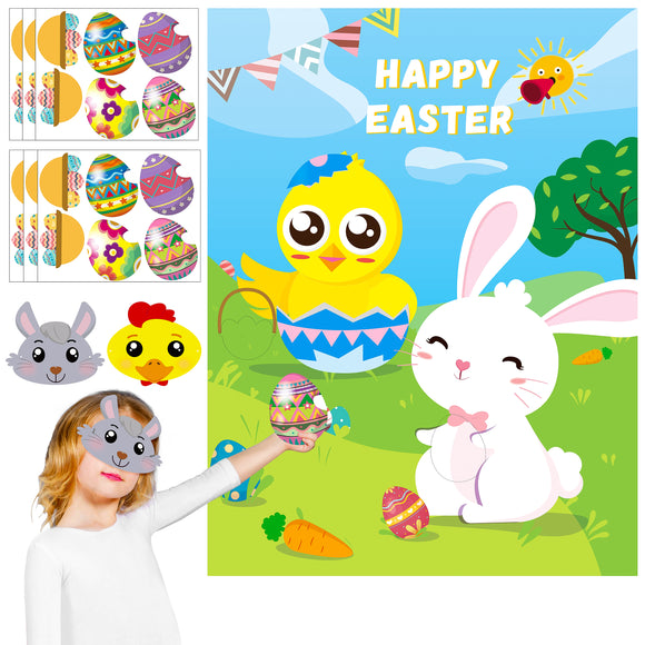 WATINC Easter Games for Kids, Pin The Egg on The Bunny Sticker Games, Indoor Game for Kids Party, Family Class School Fun Game for Indoor Outdoors, Easter Egg Hunt Activities, Easter Home Decoration