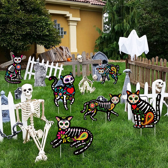 WATINC Set of 10 Halloween Black Hands Yard Signs with Stakes Zombie Skeleton Hand Silhouette Waterproof Lawn Signs Scary Party Decorations Supplies Photo Props for Outdoor Garden Patio Sidewalk