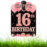 WATINC Happy 16th Birthday Yard Sign Double Sided Printing Large Waterproof Rose Gold Lawn Signs with Metal Stakes Sweet Sixteen Glittery Birthday Party Decorations for Girls Outdoor 11.8 x 16.9 Inch