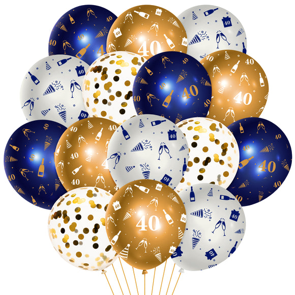 WATINC 36Pcs 40th Navy Blue and Gold Latex Balloons, 40 Years Old Birthday Confetti Balloon Party Decor, Anniversary Theme Party Photography Backdrop Favor Supplies Decoration for Men Women (12 Inch)