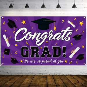 WATINC Congrats Grad Backdrop Banner 2022 Graduation Decorations 78" x 45" Extra Large and Purple Black Background We are Proud of You Cap Diploma Party Supplies for Indoor Outdoor Photo Booth Props