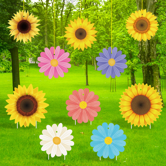 WATINC Sunflower Yard Sign Hanging Ornaments Daisy Waterproof Sunshine Lawn Signs Summer Fall Party Decorations Supplies Photo Props for Outdoor Farmhouse Garden Tree Wall with Stakes & Ribbons