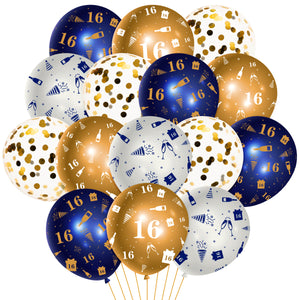 WATINC 36Pcs 16th Navy Blue and Gold Latex Balloons for Teens Boys Girls, 16 Year Old Birthday Confetti Balloon Party Decor, Anniversary Party Photography Backdrop Favor Supplies Decoration (12 Inch)