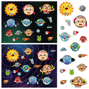 WATINC 48Pcs Outer Space Stickers Make Your Own 9 Planets Solar System Sticker Scenes Educational and Learning Activities Party Games Classroom Supplies DIY Art Craft Project for Kids Ages 2-4 4-8