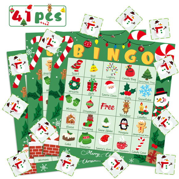 WATINC 41pcs Christmas Bingo Game, Christmas Party Games with 24 Players , Christmas Bingo Cards for Kids School Classroom Party Supplies Activity, Christmas Eve Surprise, Party Favor for Family