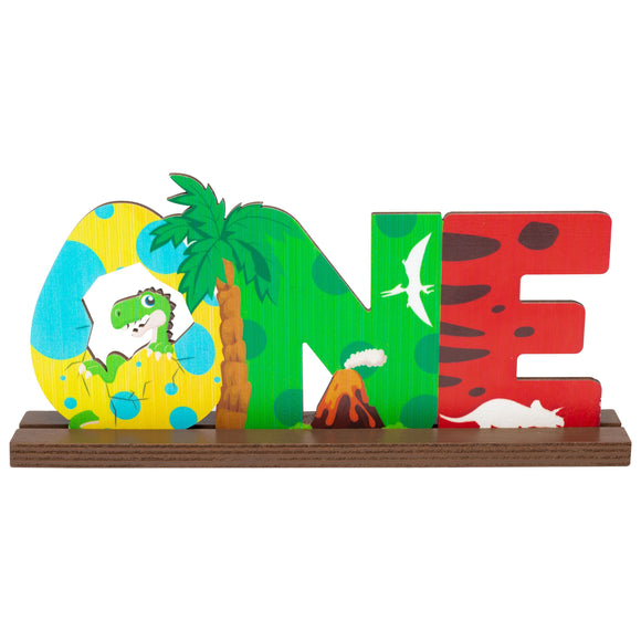 WATINC Roar One Wooden Table Decoration for 1st Baby Boy Birthday Party, Detachable Wooden Centerpiece Sign for Dinosaur Theme Party Supplies, Colourful Ornament for Summer Holiday Party Photo Props
