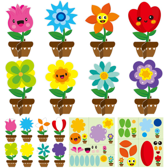 WATINC 32 Packs Spring Flower Craft Kits Make Your Spring DIY Flowers Craft Set Sun Mouth Eyes Stickers Springtime Mother’s Day Flowers Decorations for Kids Boy Girl Home School Fun Activities