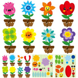 WATINC 32 Packs Spring Flower Craft Kits Make Your Spring DIY Flowers Craft Set Sun Mouth Eyes Stickers Springtime Mother’s Day Flowers Decorations for Kids Boy Girl Home School Fun Activities