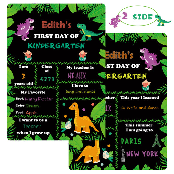 WATINC Dinosaur First and Last Day of School Chalkboard Style Photo Prop, Reusable Easy Clean Chalkboard Signs, Large Double-Sided Wooden Colorful Blackboard for Commemorate Back to School Supplies