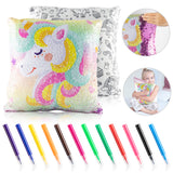 WATINC 13pcs DIY Sequin Pillow Craft Kit for Kids, DIY Painting Pillowcase to Design The Unique Artwork with Friends, Reversible Faces Rainbow Unicorn Cushion for Home Decor, Special Creative Gifts