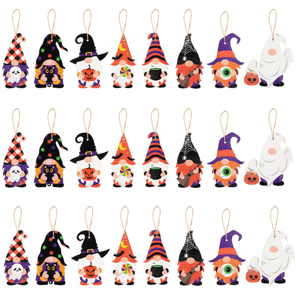 WATINC 25PCS Halloween Theme Hanging Gnomes Wooden Ornament, Colorful Gnome with Hat Wooden Hanging Tag with rope, Halloween Eva Themed Pendant decors for Holiday Home Decorations Party Favor Supplies