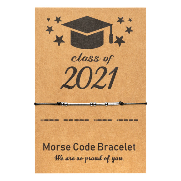 WATINC Graduation Morse Code Bracelet Jewelry 2021, Handmade Accessories Grad Gift Hand Chain for Boys Girls, Adjustable Bracelets for Women Men Fashion, Black Braided Rope Bracelet for Couples