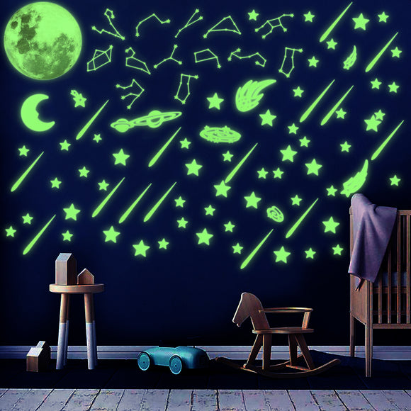WATINC 233Pcs Glow in The Dark Stickers Constellations Planets Sticker Glowing Shooting Stars Jumbo Moon for Ceiling Kids Room Wall Decals Decorations for Halloween Party Birthday Gift for Girls Boys
