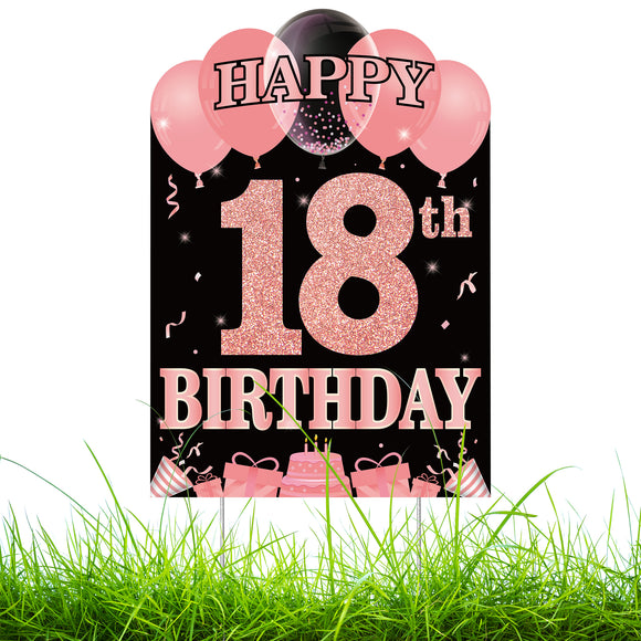 WATINC Happy 18th Birthday Yard Sign Double Sided Printing Large Waterproof Rose Gold Lawn Signs with Metal Stakes 18 Years Old Glittery Birthday Party Decorations for Girls Outdoor 11.8 x 16.9 Inch