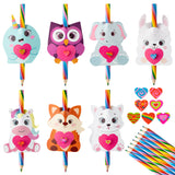 WATINC 28 Packs Valentine's Day Cards with Rainbow Pencils & Heart-Shaped Erasers Valentines Animal Stationery Exchange Gift for Kids Classroom School Prize Award Party Favor for Students Boys Girls