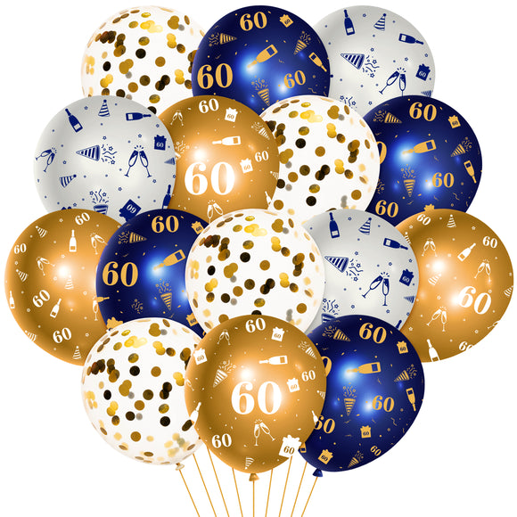 WATINC 36Pcs 60th Navy Blue and Gold Latex Balloons, 60 Years Old Birthday Confetti Balloon Party Decor, Anniversary Theme Party Photography Backdrop Favor Supplies Decoration for Men Women (12 Inch)