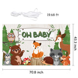 WATINC Oh Baby Woodland Animals Backdrop for Baby Shower Photo Booth Props Wood Plank Jungle Wild Background Photography Party Banner Decorations for Newborn Boys Girls Studio Home 71x43 Inches