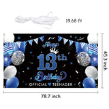 WATINC Happy 13th Birthday Backdrop Banner Blue Black Extra Large Background Official Teenager Balloons Ribbons Party Decorations Supplies Indoor Outdoor Photo Booth Props for Boys Girls 78 x 45 Inch