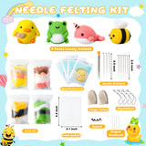 WATINC Set of 4 Cute Animal Needle Felting Starter Kit Frog Chick Bee Narwhal Animal Doll Wool Felting Tools Felt Needles Foam Mat DIY Needlework Craft Party Supplies for Beginners Adults Kids