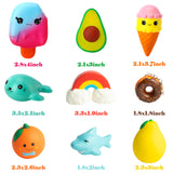 WATINC Random 13Pcs Summer Squeeze Toys and 5pcs Mini Junk Food Slow Rising Stress Relief Toy Birthday Gift for Boys and Girls Fruit Kawaii Donuts Animals Squeeze Hand Toys Party Favors Decor for Kids