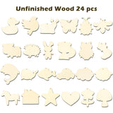 WATINC 24 Pcs Wooden Ornaments Craft Kit Unfinished Wood Hang Tags with String Paint Paintbrush Pompoms Pipe Cleaners Wiggle Googly Eyes Gem Stickers Art Decoration Party Supplies Gift for Girls Boys