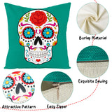 WATINC 4Pcs Day of The Dead Pillow Covers Sugar Skull Floral Throw Pillowcase Dia De Los Muertos Linen Square Cushion Cases Mexican Fiesta Festival Party Decorations for Sofa Couch Bed Car 18 x 18 in