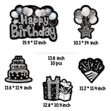 WATINC Set of 5 Black Silver Happy Birthday Yard Signs with Stakes Large Waterproof Lawn Sign Glittery Balloons Cake Gift Box Ribbons Birthday Party Decorations Supplies Photo Props for Outdoor Garden